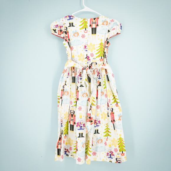 Le' Za Me Girls Size 10 Nutcracker Ballet Christmas Print Smocked Midi Dress - Picture 3 of 6